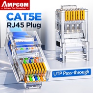 AMPCOM CAT5E RJ45 Connector Pass Through 8P8C Modular Ethernet Cable RJ45 Ends Ethernet Cable Crimp 