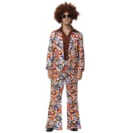 Retro 70s Disco Couple Printed Costumes – Hippie Party Cosplay Outfits
