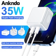 Ankndo 35W Dual USB C Super Fast Charger PD 2 Port Tpye C Quick Charger For Mobile phone Power Adapter Fast charging Cable Wall Charger
