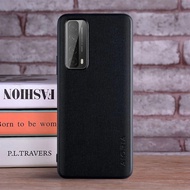 SKINMELEON Casing Huawei Y7A Case Fabric Feel Textile Pattern PU Leather TPU Camera Protection Phone