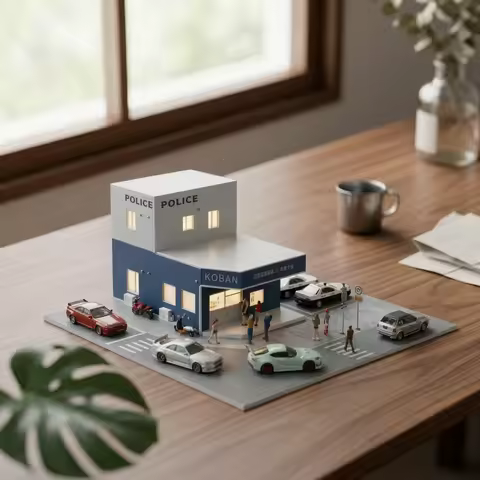 1:64 Police Station Scene Model Paved Base Street Display Scene