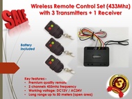 Auto gate Door Wireless Remote Control Set (433Mhz) with 3 Transmitters + 1 Receiver