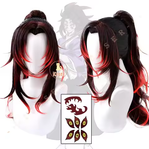 Anime Demon Slayer Kokushibo Cosplay Wig Upper Rank One Stickers Michikatsu Tsugikuni Kimetsu No Yai