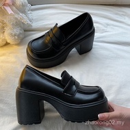 Fashionable Thick-Soled Leather Shoes - Waterproof British-Inspired High Heel Loafers | 9cm Heel | 8