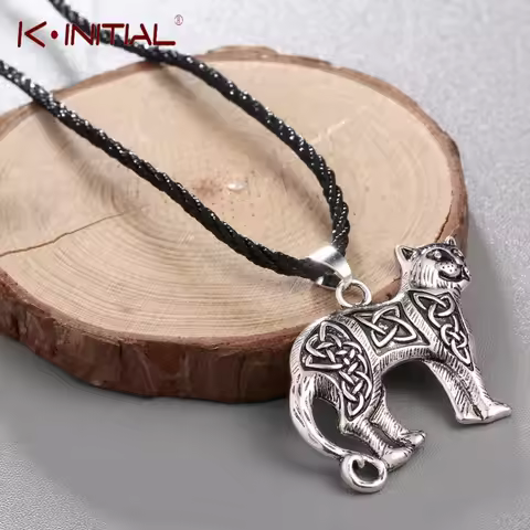 Kinitial Valknut Vikings Amulet Pendant Necklace Irish Knot Animal Cute Cat Necklaces Men Jewelry fo