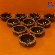 10pcs Traditional Clay Ceramic Diya Set – Handmade Gujarat Deepak for Puja, Navaratri & Temple Decor