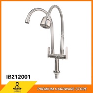 PREMIUM Double Pillar Sink Tap IB212001 Stainless Steel Double Mounted Kitchen Sink Faucet Water Tap Paip 2 Kepala