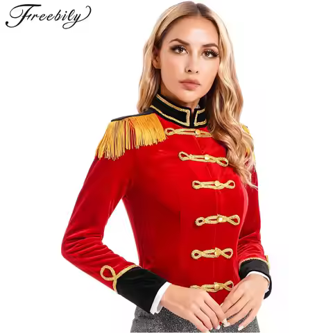 Women Circus Ringmaster Costume Showman Majorette Tassel Tailcoat Jacket Halloween Carnival Lion Tam