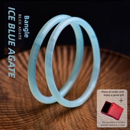 Women Original Agate Dingdang Bangle Fine Round Strip Jade Bangle Bracelet Gift (with Gift Box)天然蓝色玛