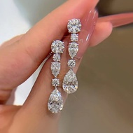 JIUya Luxury Long Lab Moissanite Diamond Dangle Earring 100% Real 925 sterling silver Party Wedding 