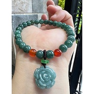 Vòng Tay Chuỗi Nữ Đá Cẩm Thạch Xanh Lam Đậm Tự Nhiên Mix Bông Hồng rất là xinh đẹp size hạt 7mm các