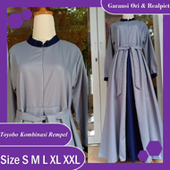 Baju Gamis Dress Wanita Remaja Dewasa Bahan Katun Toyobo Fodu Premium Kombinasi Rempel Navy Abu Abu 