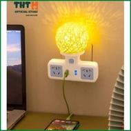 Multifunctional Power Outlet - Rattan Night Light - 2 Fast Charging USB Ports, 2500W Load Capacity, 