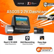 70mai A500s Dash Cam 2.7K Resolution + HDR | Built-in GPS & ADAS | Night Owl Vision | App Control | 