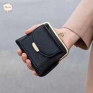 AHOUR Kiss Lock Leather Wallet - Lychee Patterned PU Leather with Compact Lock Clip