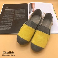 [ส่งเร็วพิเศษ!] Cherlida รองเท้าผู้หญิง รองเท้าคัชชู ผ้า Stonewash รองเท้าสลิปออน รองเท้าผ้าใบแฟชั่น คัชชู