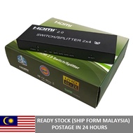 HDMI 2.0 3D 4K 2X4 2-IN 4-OUT COMBO SWITCHER / SPLITTER W/ REMOTE CONTROL