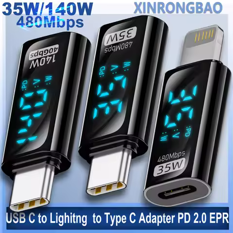 USB C Adapter Power Meter with Digital Display USB4 40Gbps Charging 35W/480Mbps Type-C To 8Pin Conve