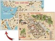 Bible Map - Fold Out Pamphlet, 16" x 21", Map of Holy Land with over 70 Illustrated Bible Stories in