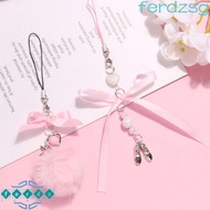 JENNIFERDZSG Y2K Phone Chain, Y2K Pink Hairball Mobile Phone Lanyard, Keychain Sweet Ribbon Ballet S