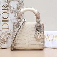 DIOR LADYDIOR三格戴妃包喜馬拉雅拼色鱷魚皮鑽扣肩背包