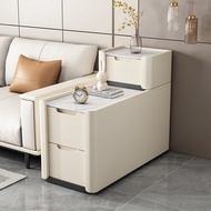 紫云山沙发边柜侧边柜轻奢岩板边几客厅家用角几简约现代茶水储物柜超窄 米白色【实木框架】+岩板 宽30cm*长80cm*高77cm