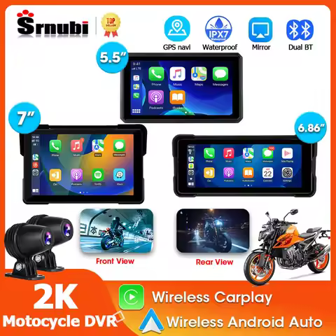Srnubi 5”/7" 2K CarPlay Screen for Motorcycle DVR Navigation Waterproof Host Dual Bluetooth Wireless