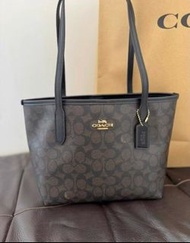 Brand New Coach City 23 Black & Brown / Dark Brown Signature Logo Tote Bag, Shopping Bag, Handbag