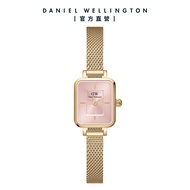 Daniel Wellington 手錶 Quadro Mini 15.4x18.2ｍｍ 方糖系列編織小方錶-蜜桃粉錶盤-兩色任選(DW00100650 DW00100655)/ 香檳金