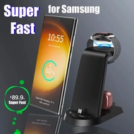Hexinhongjian Hexinhongjian 25W ที่ชาร์จไร้สายอย่างเร็วแบบ3 In 1สำหรับ Samsung S23 S22เป็นพิเศษ S21 S20 Galaxy 5 4 3 Active 2 Earbuds แท่นชาร์จ