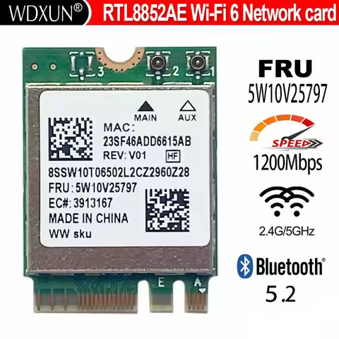 WiFi6 wireless network card RTL8852AE 5W10V25797 802.11AC/AX BT5.2 For 100W 300W M70a M75Q M90a V55T