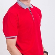 MERAH Collar t-shirt red grey collar t-shirt red wangki collar shirt/