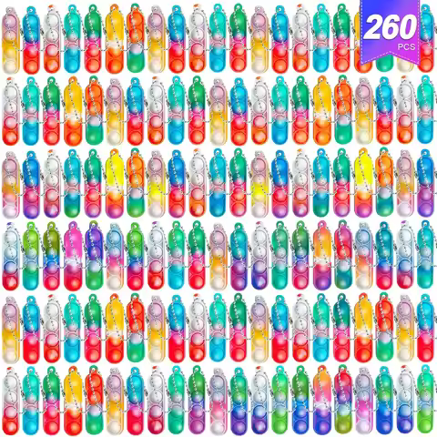 260pcs Mini Pop Keychain Fidget Toys Push Pop Bulk Keychain Party Favors For Kids Pop Bubble Toys Pa