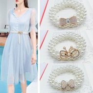 appleinmyeyes Pearl Waist Chain Rhinestone Ladies Fashion Dress Decoration Temperament Belt Belt Wai