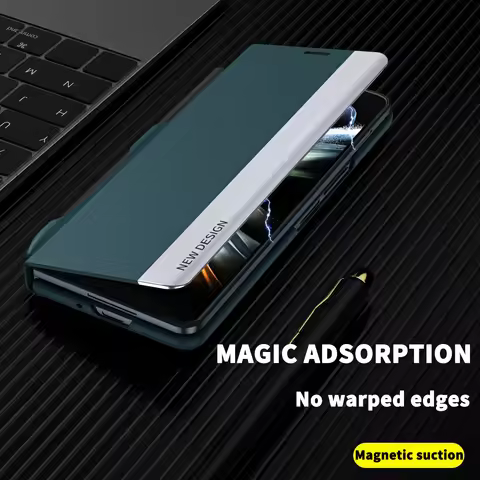 For Samsung Galaxy Z Fold 7 6 5 4 5G Magnetic Flap Leather Holster Pen Slot Case With S PEN Sheath C