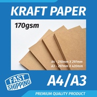 A4 A3 BROWN KRAFT PAPER 170 GSM - 25/50/100 PCS FOR PRINTING & DIY CRAFTING
