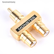 forstretrtomj Copper Gold Plated RCA Audio Video Splitter 1 Male to 2 Female Converter Adapter EN