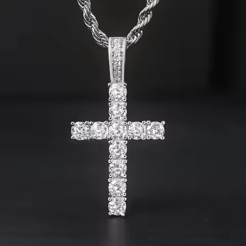 Huitan 60Cm Twisted Chain Long Necklace for Women/Men Fashion Luxury Cubic Zirconia Cross Pendant Ne