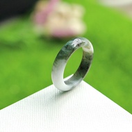 Green Jade Ring With White Plain Shape Size 61 mm.