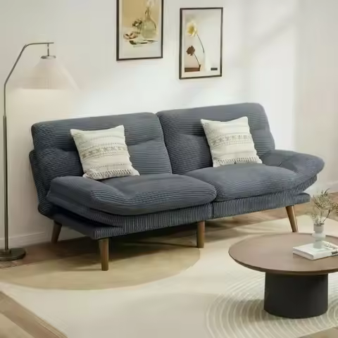 Futon Sofa Bed, Modern 66" Futon Couch Convertible to Bed & Lounger, Compact Size, Comfortable Cushi