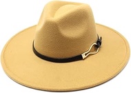Wide Brim Fedora Hat with Leather Band, Pink, Gold Buckle Accent