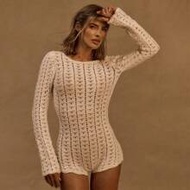Crochet Knit Fitted Playsuit Ibiza Outfit, สำหรับวันหยุด, ฤดูใบไม้ผลิ, ฤดูร้อน, วันหยุดพักผ่อน, ชายห