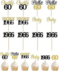 Pack of 12 Glitter 60th Birthday Cupcake Toppers, Birthday Decoration for 60th Birthday Party Access