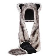 Wolf Faux Animal Hoods Headwear Furry Hat Mittens Gloves Scarf Paws Ears Wolf Accessories
