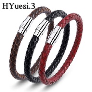 Simple Men Leather Bracelet Multicolor Stainless Steel Magnetic Button Braided Bangle Bracelet Valentine'S Day Jewelry Gifts