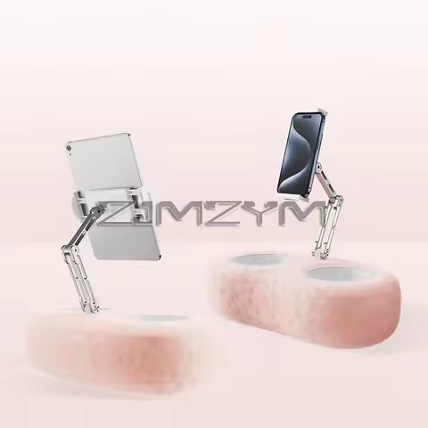 Plush Pillow Mobile Phone Tablet Holder Desktop Stand with 2 Snack Bowls Adjustable Length Angle for