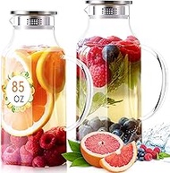 Honeydak 2 Pack 2.5 L/ 85 oz Glass Pitchers with Lids and Handles Iced Tea Pitchers for Fridge Boros