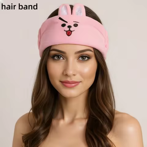 Kawaii BT21 Wash Face Headband Cute Girls Plush Makeup Headband Soft Warm Couple Cartoon Headband Gi
