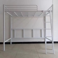 金屬雙層床架  定製鐵藝床任意尺寸床加粗加厚鋼板高架床上層鋼架上床下空省空間