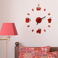 ZZOOI DIY Large Wall Clock Frameless Giant Clocks Mirror Sticker Modern Design Cafe Coffee Milk Drinking Cup Wall Decor For Kitchen